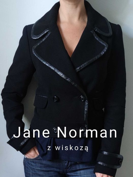 Czarna kurtka z wiskozą ramoneska bosmanka płaszcz Jane Norman S