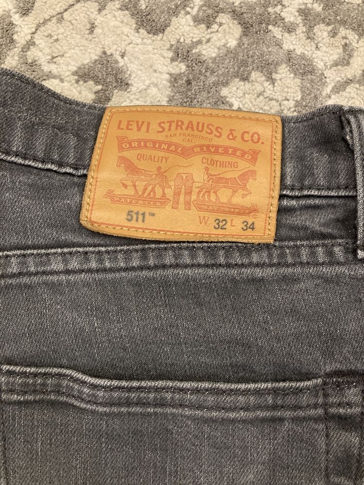 Levis 511 32/34 czarne, szare dżinsy jeansy proste