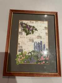 Obrazek / obraz w ramce - wyszywane kwiatki