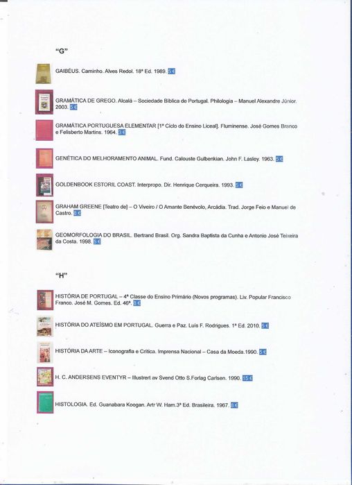 Livros antigos de título "G" e "H"