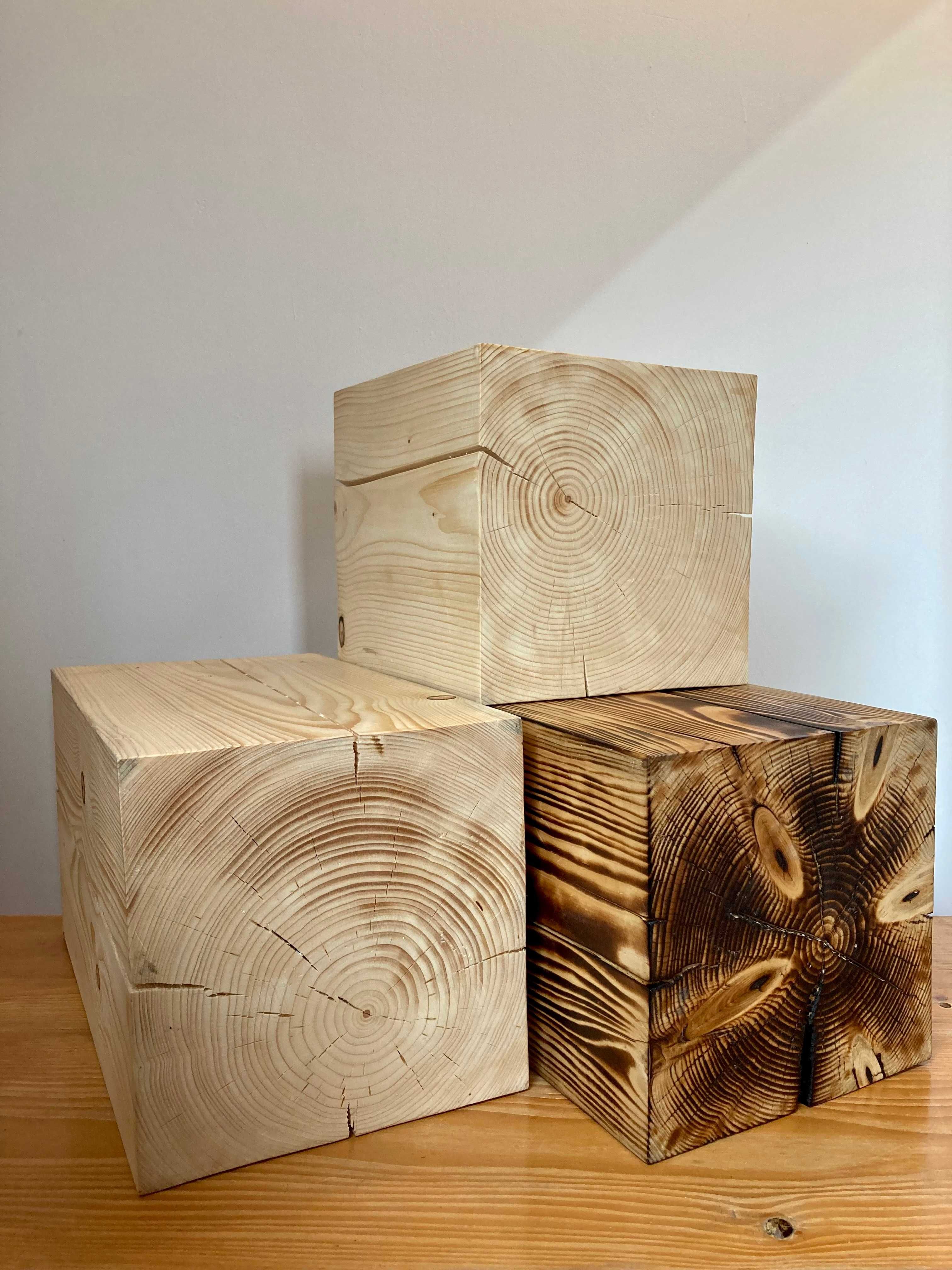 Dekoracyjny blok kostka drewniany pień kwietnik stojak stolik