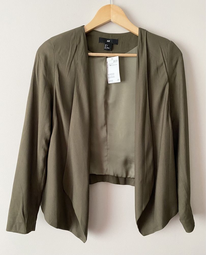 Nowy żakiet narzutka blezer bolerko khaki H&M 34