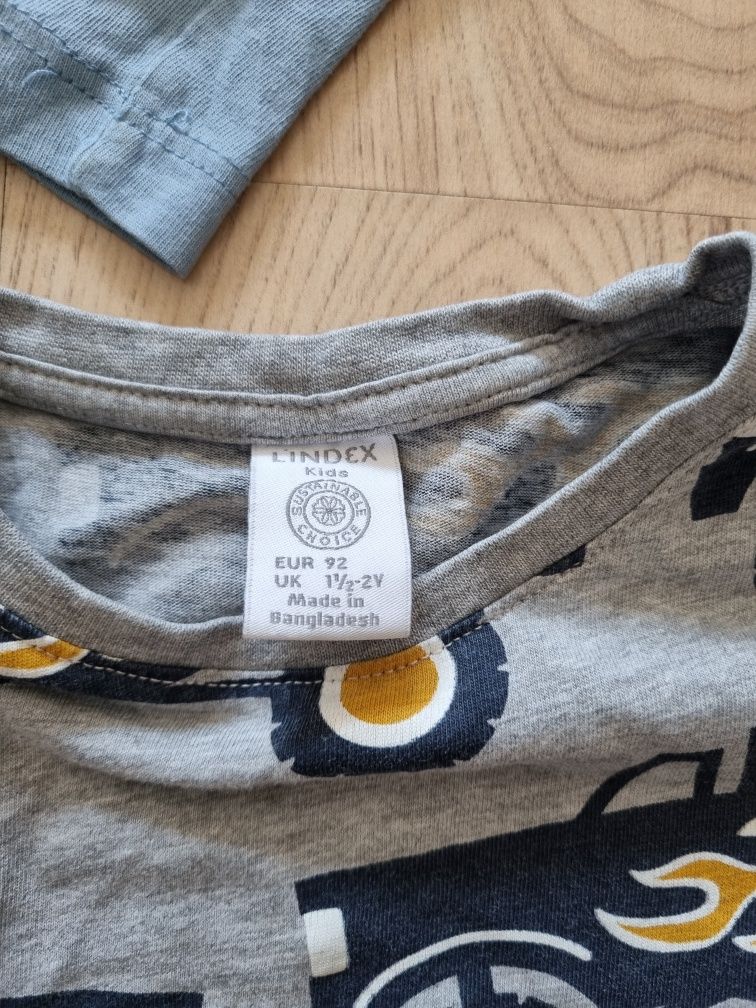 Dwie bluzki z długim rękawem 92 w auta i z koparką Lindex 5 10 15