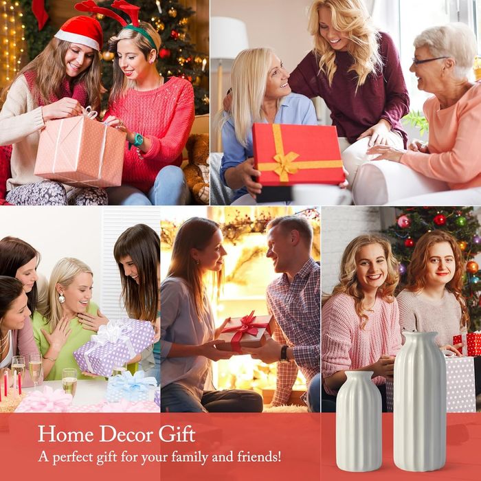 Ceramiczny Wazon Zestaw 2 Sztuki Żebrowane w Stylu Boho Białe