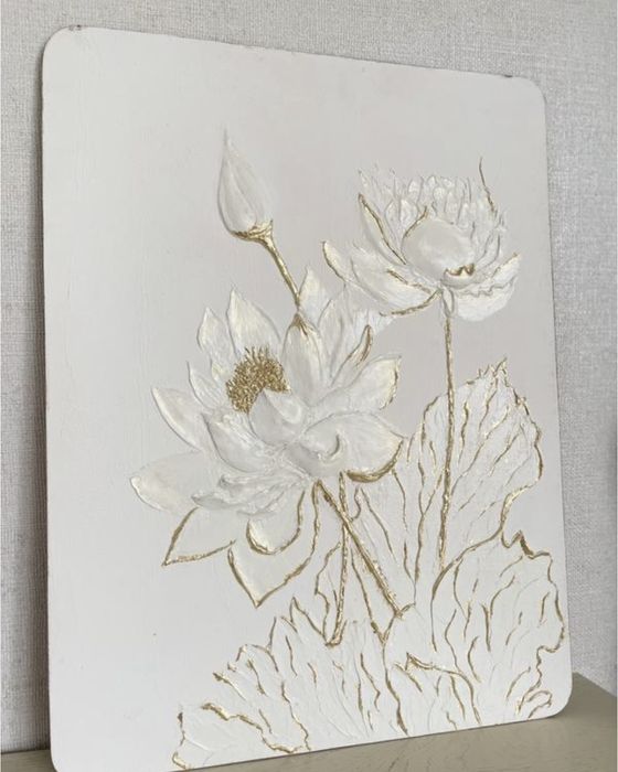 Текстурна картина, барельєф, інтер‘єрна картина, картина з лотосами