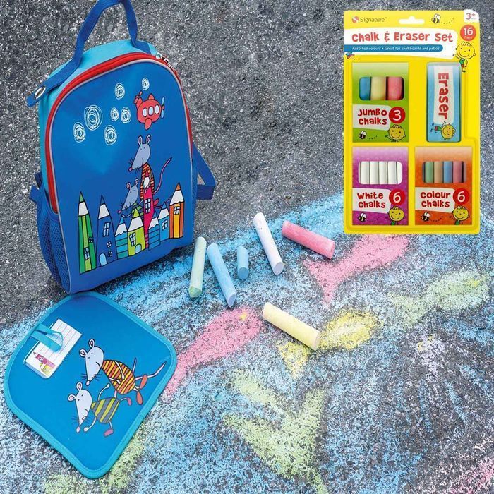 Kreda Szkolna do Tablicy Chodnikowa Kolorowa dla Dzieci Gruba + Gąbka