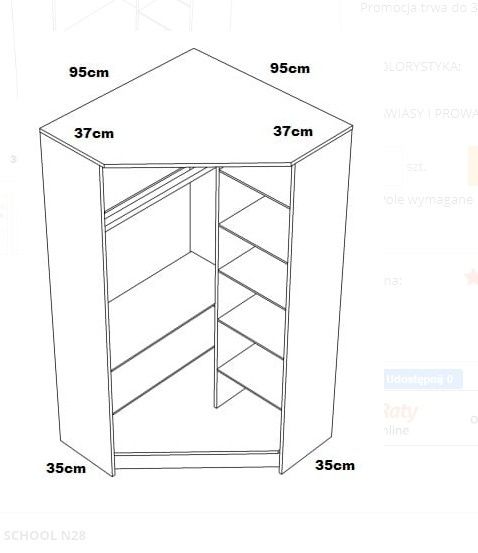 Szafa narożna 95xm×95cm wys.192cm