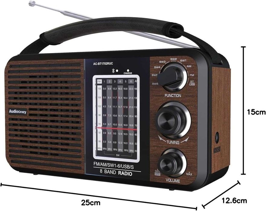 Радіо ретро з акумулятором Audiocrazy AM/FM/SW1-6
