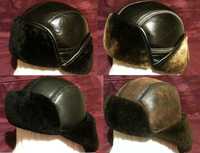 Шапки "Шлем" натуральне хутро і шкіра ушанка довге коротке вухо