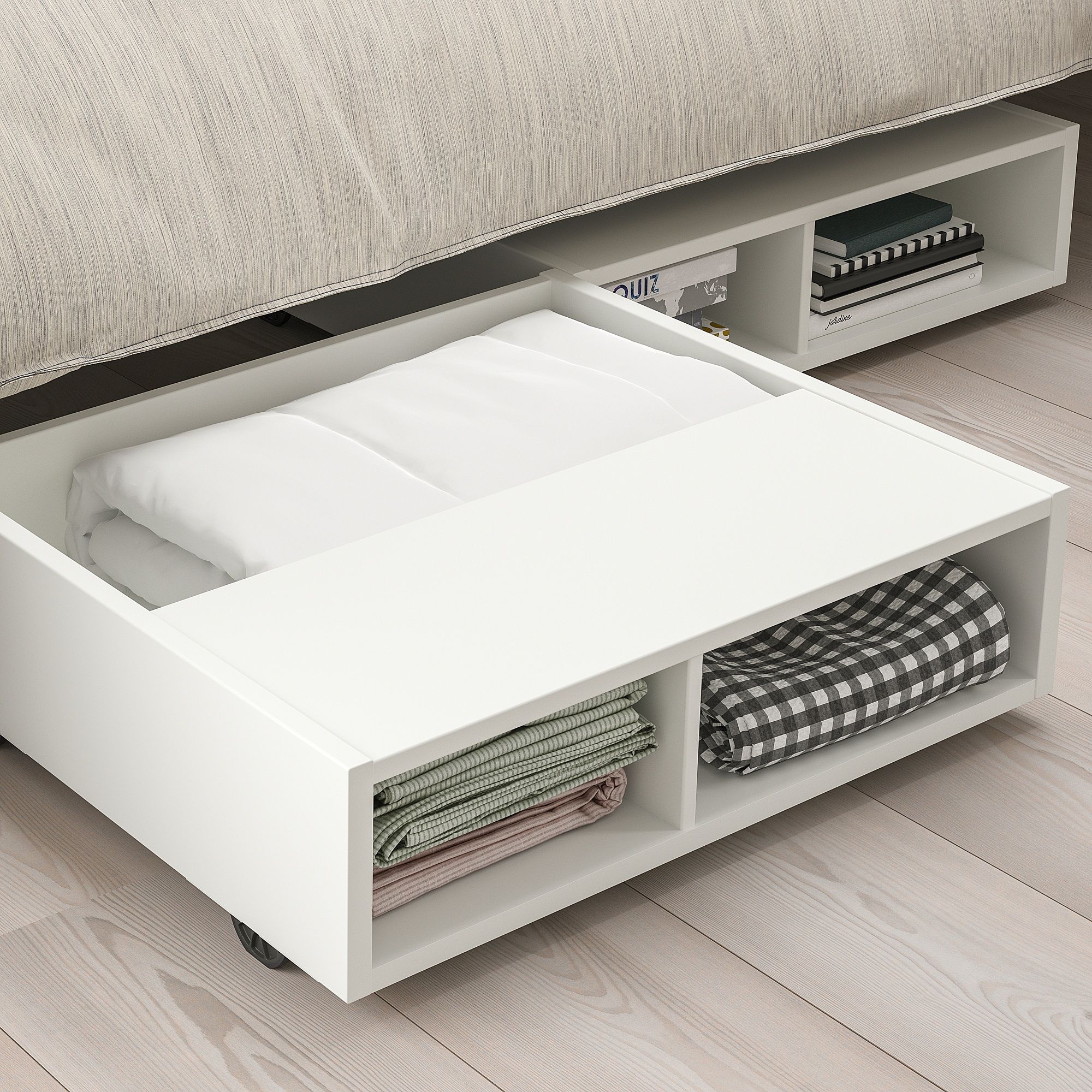 IKEA FREDVANG pojemnik pod łóżko stolik nocny na kółkach biały