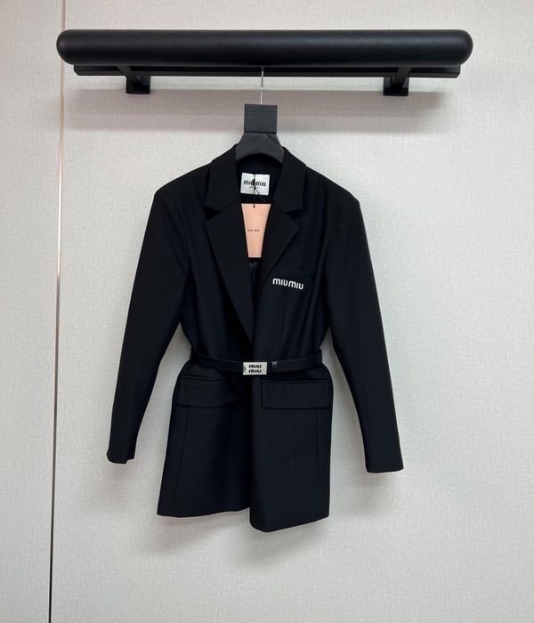 Marynarka z paskiem logowanym Miu Miu