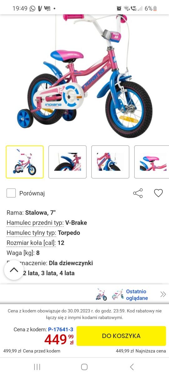 Rowerek 12 cali dziewczynka