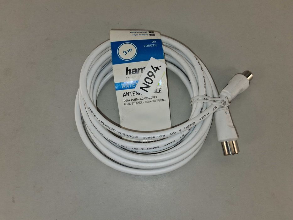 N094 Kabel Antenowy Koncentryczny Hama 3m Wtyk Gniazdo Coax TV