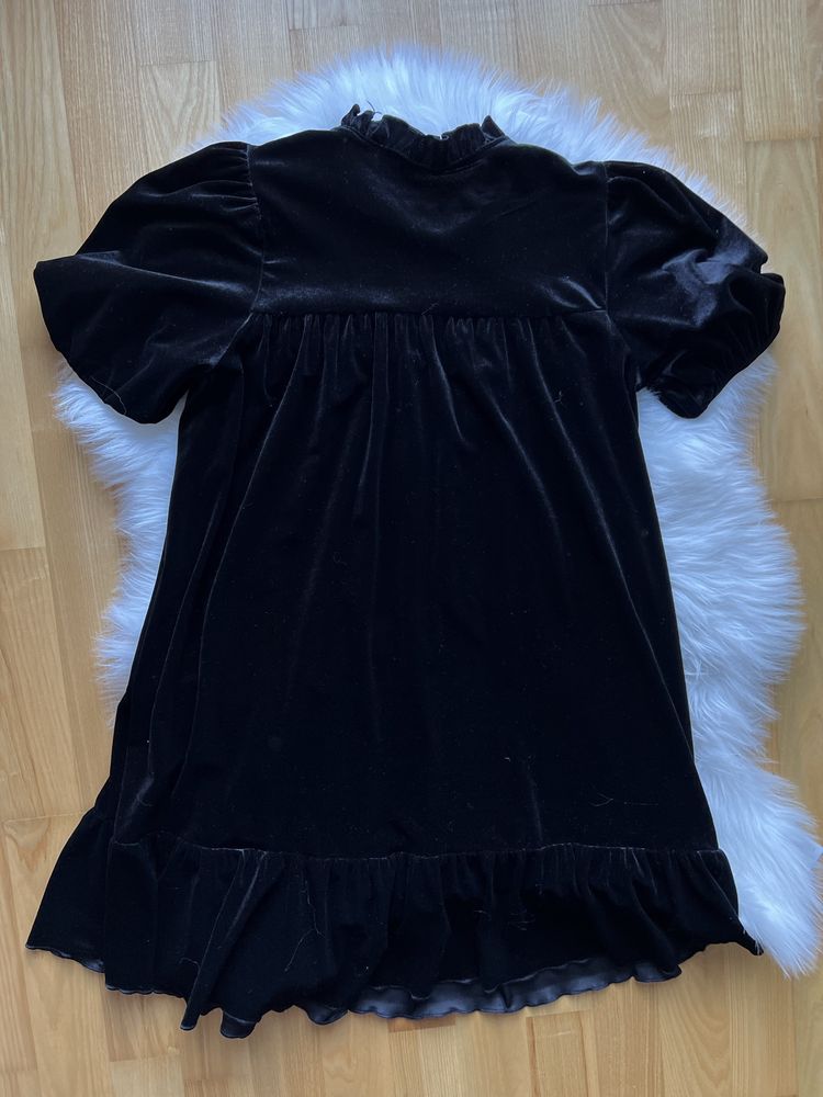Sukienka mini welurowa z bufiastymi rękawami H&M XS