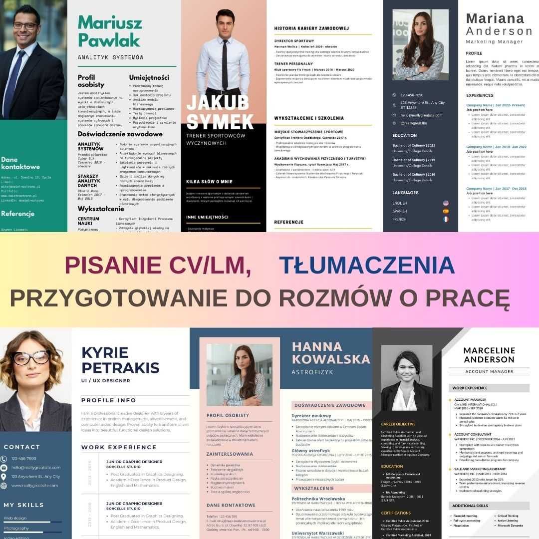 Pisanie CV/LM/Linkedin,Przygotowanie do rozmów,Tłumaczenia:EN,DE,NL,NO