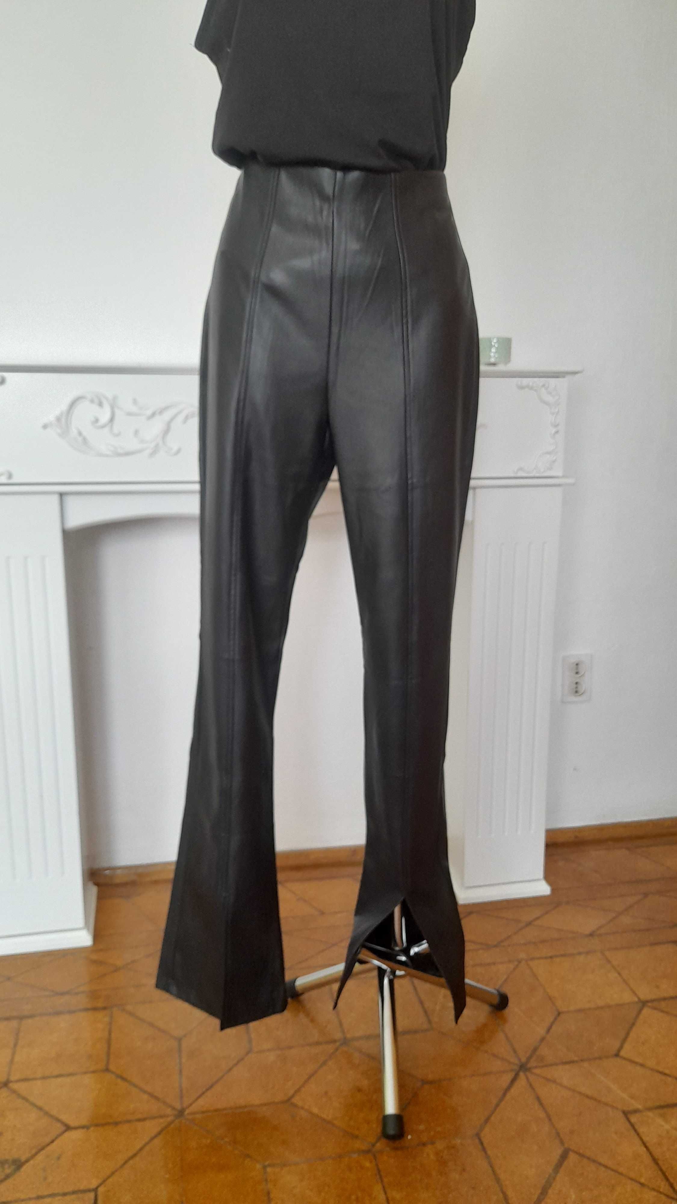Spodnie z ekoskóry czarne szersze nogawki Sinsay r. XL 42