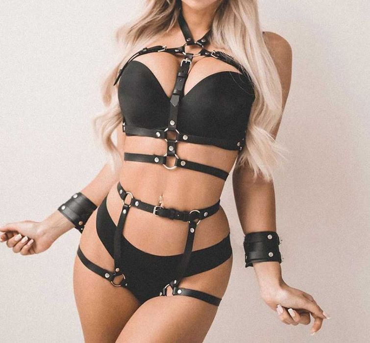 Harness Paski ozdobne 3-częściowe skórzane uprząż nowe