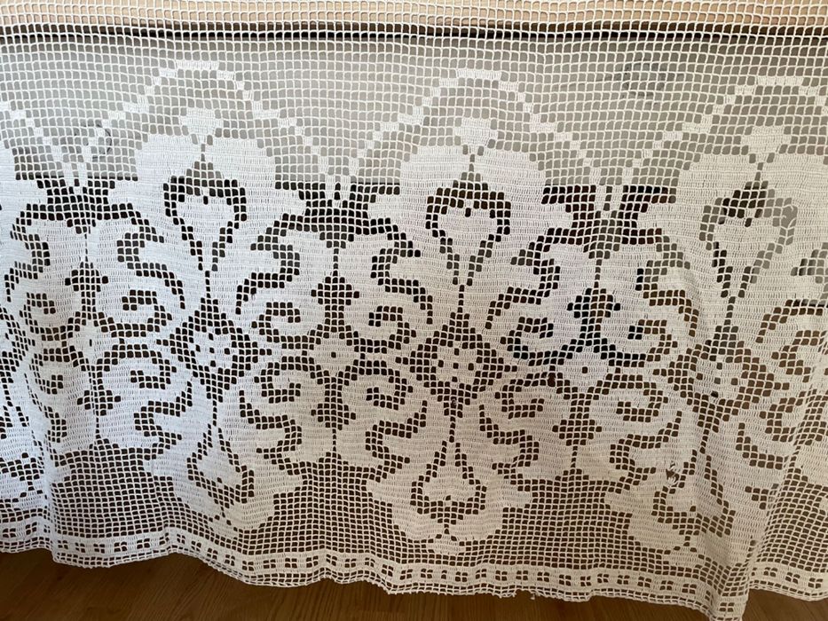 Firana bawełniana biała, stara ręczna robota vintage