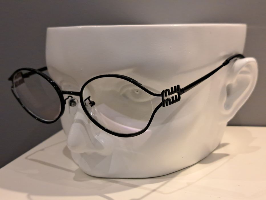 MIU MIU czarne nowe damskie okulary zerówki oprawki stalowe jajeczka