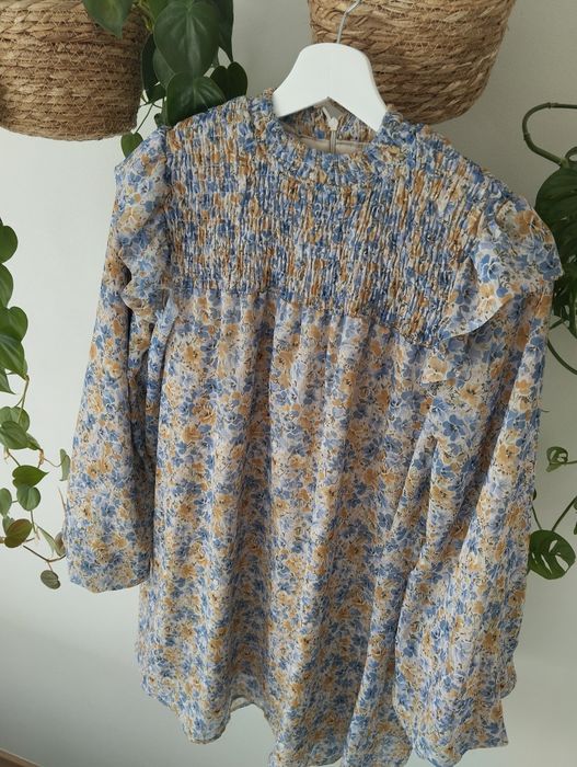 Sukienka w kwiaty, wiosenna, zwiewna, szersze rękawy r.38 Refka Casual