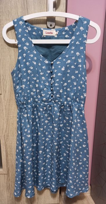 Sukienka niebieska w białe jabłuszka, rozm. S