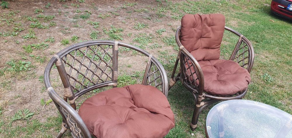 Meble ogrodowe balkonowe ratan - zestaw poduszki stolik krzesła ławka