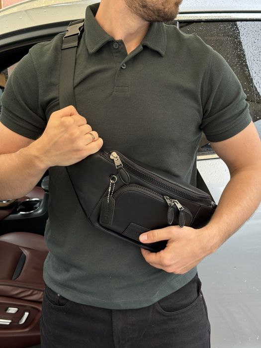 Сумка чоловіча на пояс Соach Track Belt Bag Smooth Skin Black