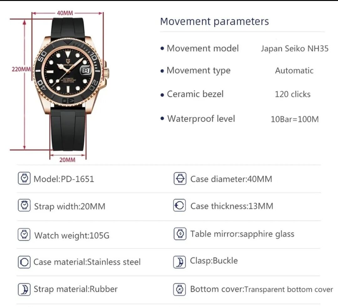 Piekny  zegarek Pagani Design automat nh35 seiko nowy