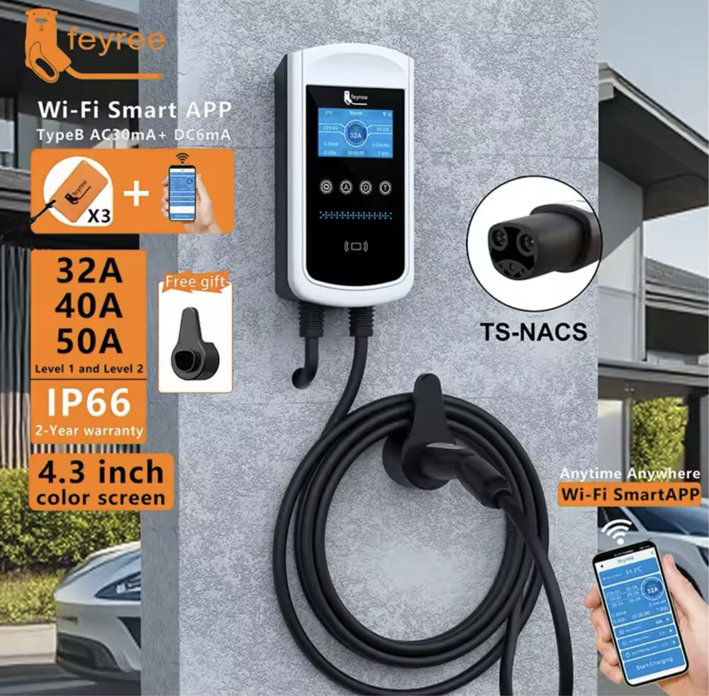 Feyree 11kw 50A 5м Tesla зарядний пристрій для електромобіля