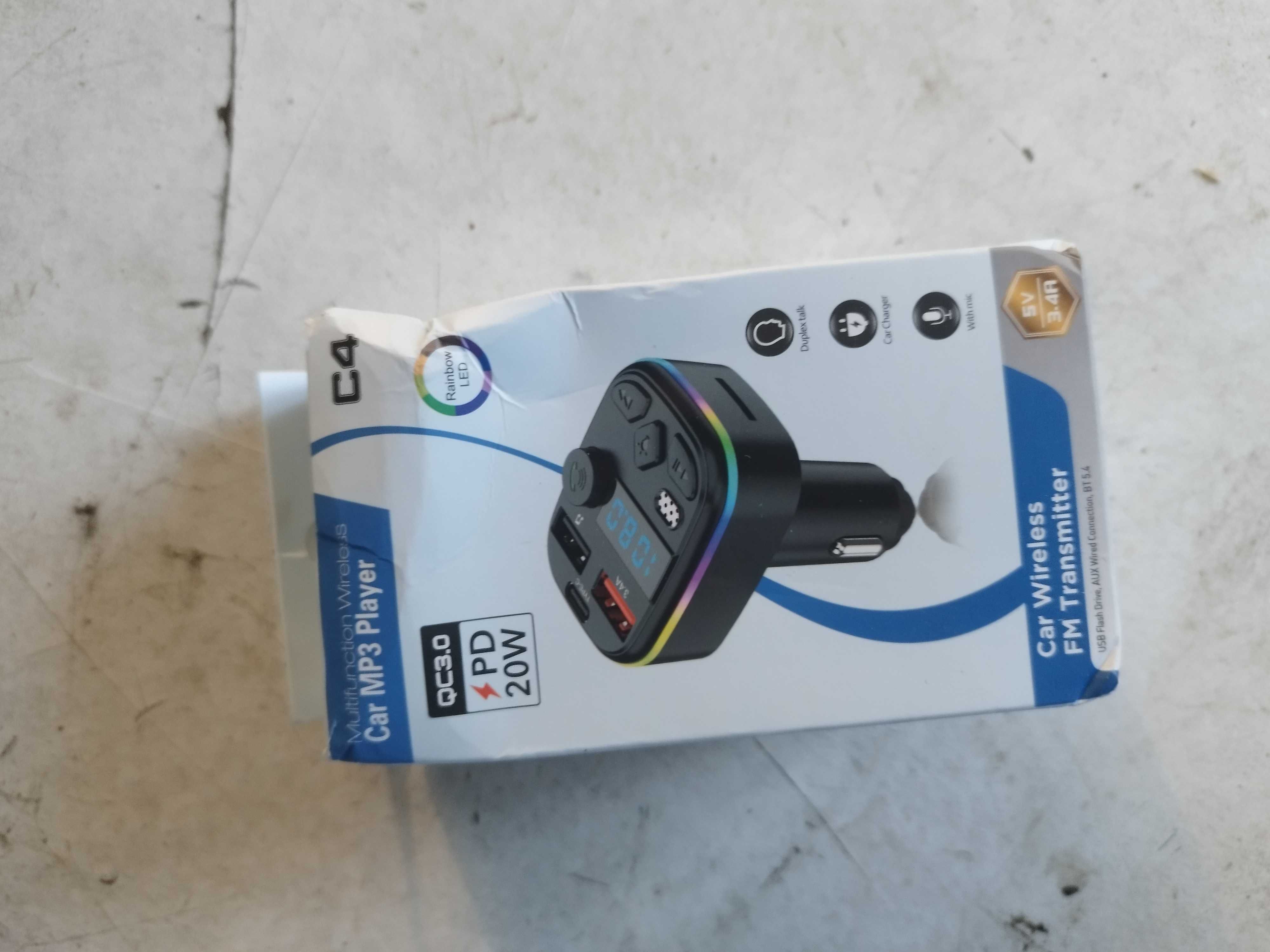 Transmiter FM bluetooth ładowarka samochodowa zestaw głośnomówiący