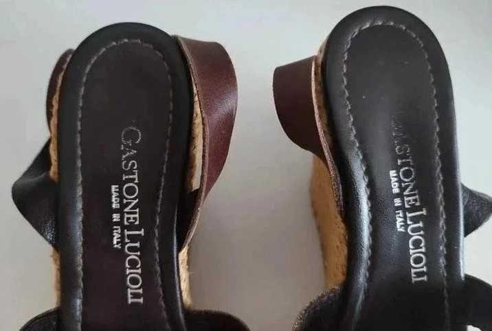 Brązowe sandały vintage na koturnie Gastone Lucioli