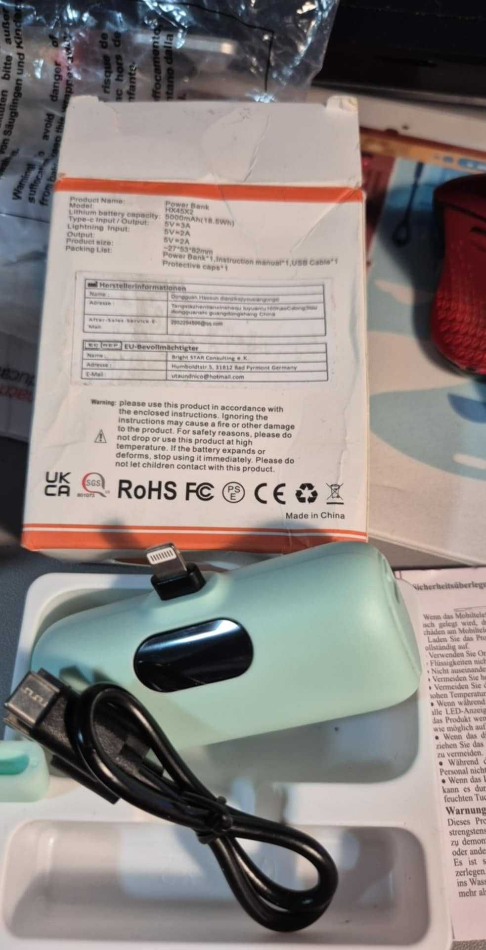 Mini powerbank 5000 mAh do iPhone'a, mały Power Bank 18,5,