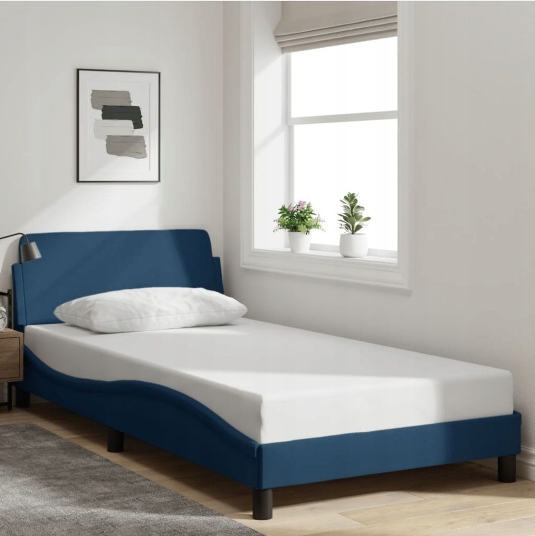 VidaXL Rama łóżka łóżko sypialniane niebieskie  100x200 cm, obita tkan