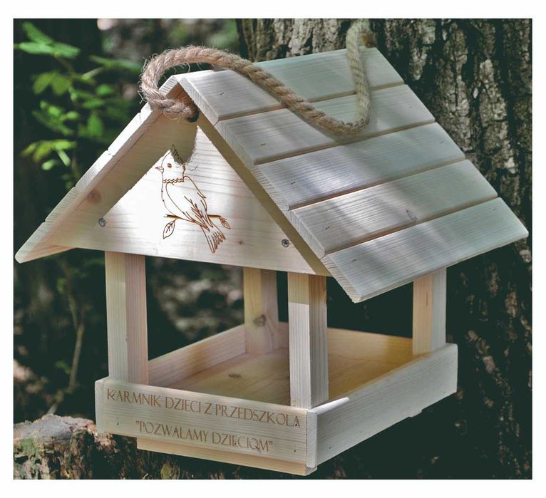 Karmnik dla ptaków z grawerem . Impregnowany! Duży