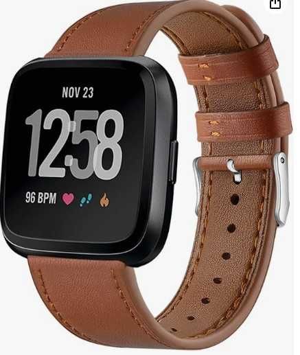 Pasek skórzany do Fitbit Versa2/Verasa/Lite kolor brązowy