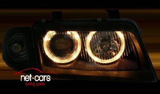 Reflektory Lampy przednie AUDI A4 B5 -98 Angel Eyes czarne DC