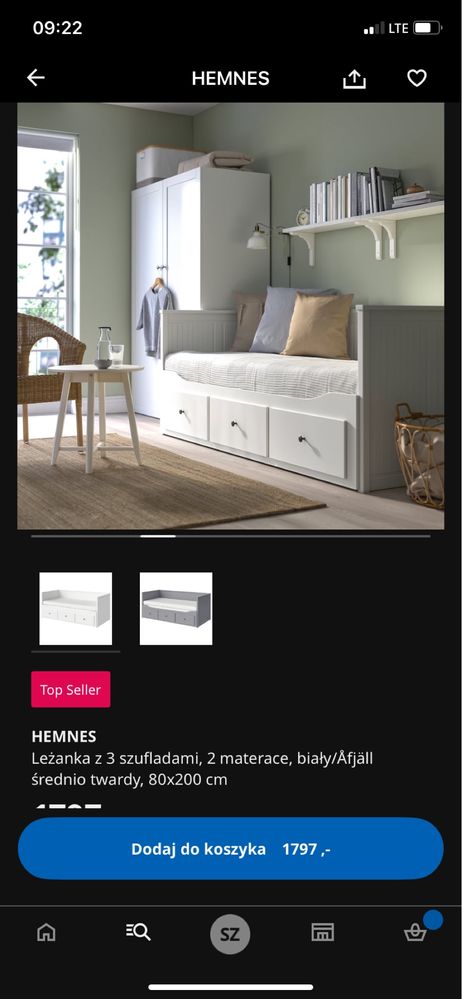 Łóżko ikea HEMNES z dwoma materacami rozkładane leżanka