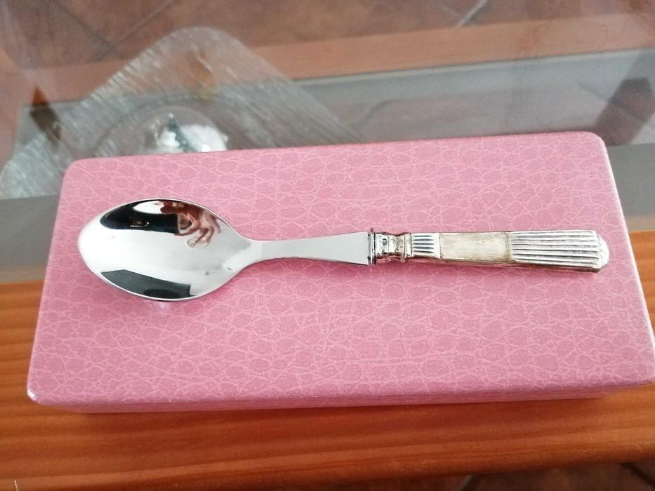 Colher de papa, para bebé, em prata