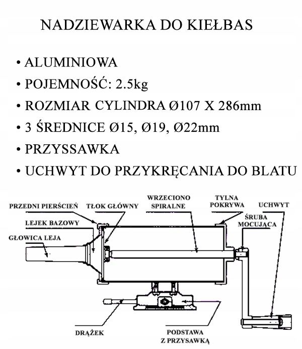 SOLIDNA NADZIEWARKA 2,5kg maszynka SZPRYCA do KIEŁBAS mięsa napycharka