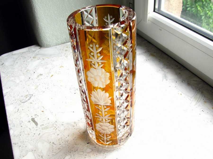 Efektowny masywny kryształowy wazon art-deco huta JULIA 1962 rok