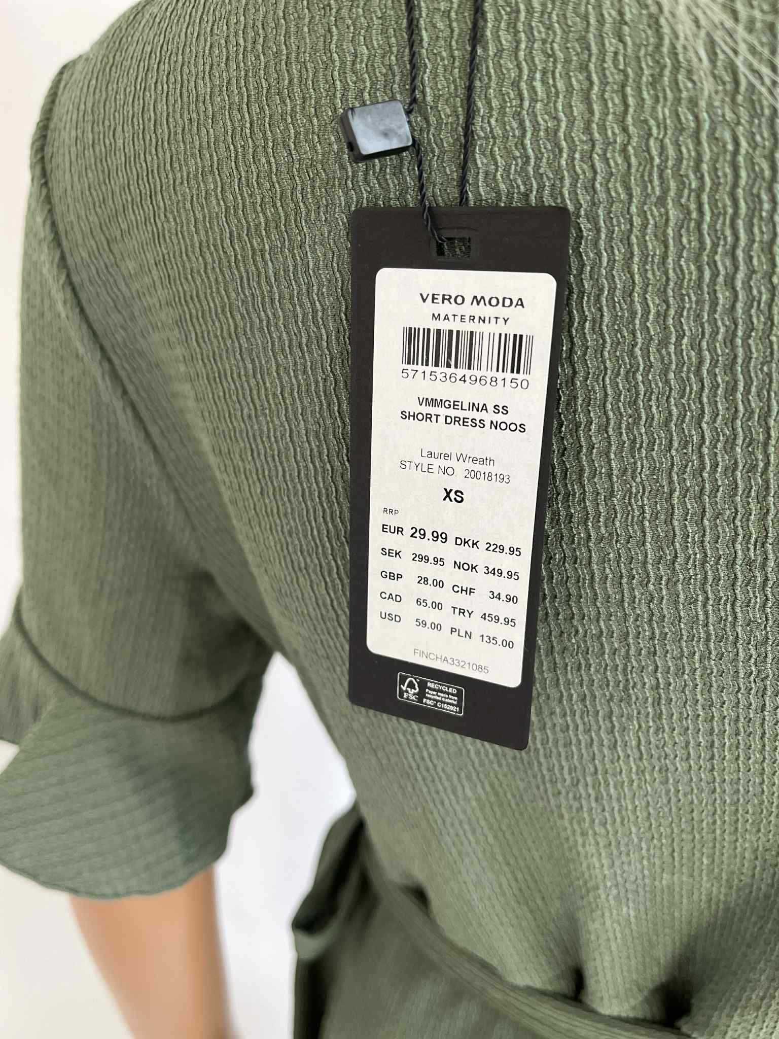 NOWA Sukienka Vero Moda Maternity XS 34  zielona, wiązana, falbany