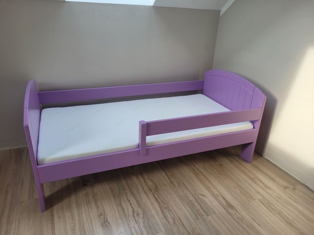 Łóżko pojedyncze dziecece dziewczęce 90x160 barierka fioletowo liliowe