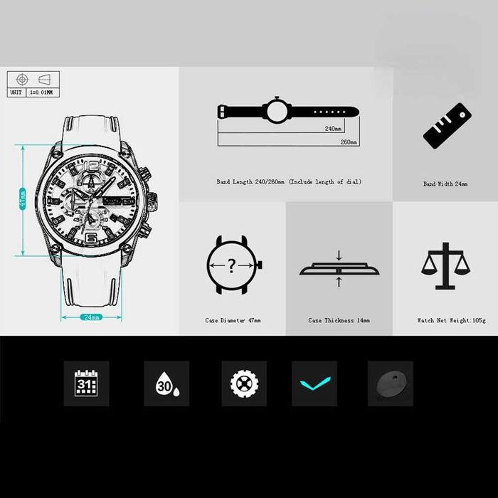 LUXURY chronograph zegarek wr 3 ATM