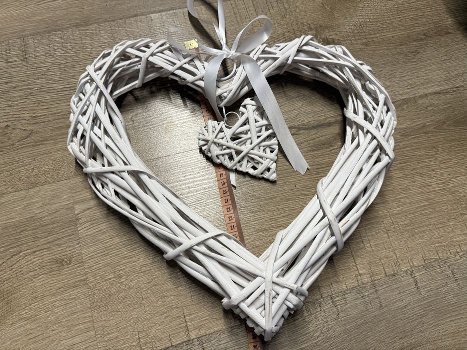 Wiklinowe serce białe 35cm ozdoba do powieszenia na scianę 3D boho