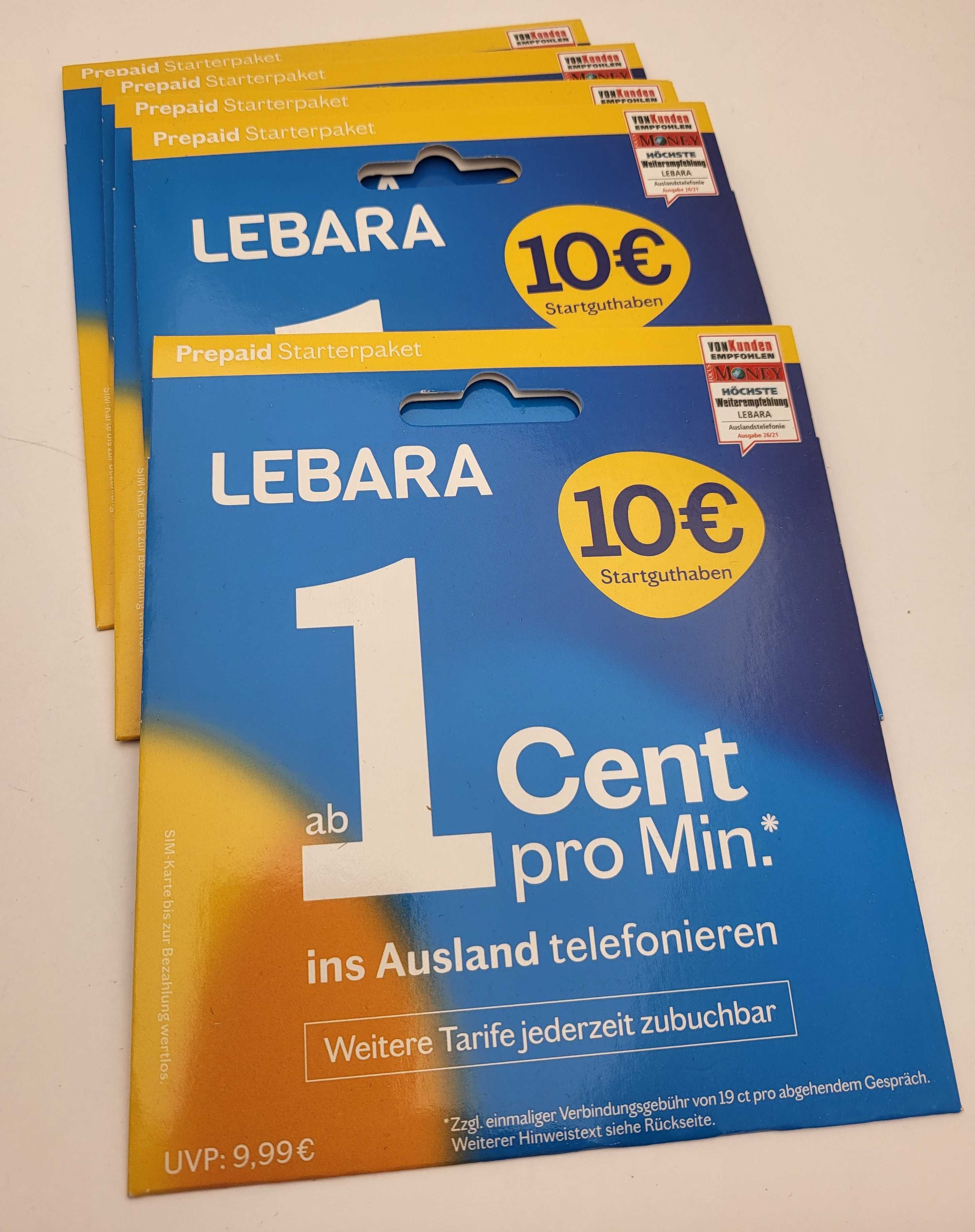 Karta SIM Niemiecka LEBARA nowa - nieaktywna - 10€ HURT-Detal