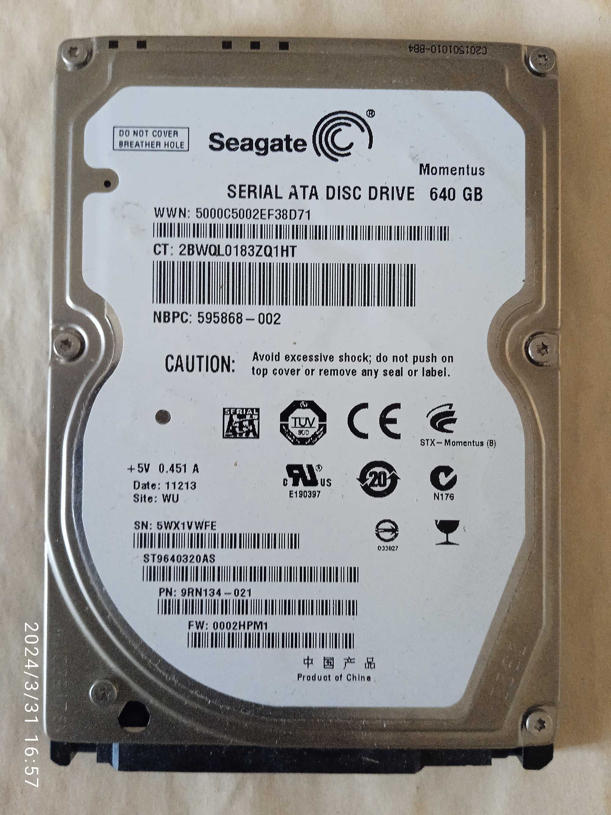 HDD Seagate 2,5" 640Gb