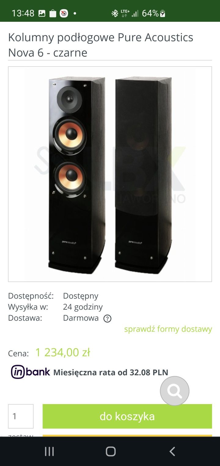 Głośniki frontowe Nova 6 pure acoustics + kabel audio 2x 2,5mm 2