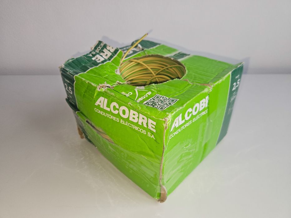 Cabo elétrico H07V‑U 1x2,5 mm² VD/AM – aprox. 150 m – ALCOBRE – novo