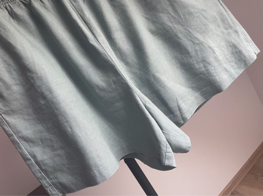 Zielone khaki spodenki na gumie len+wiskoza Papaya r.46