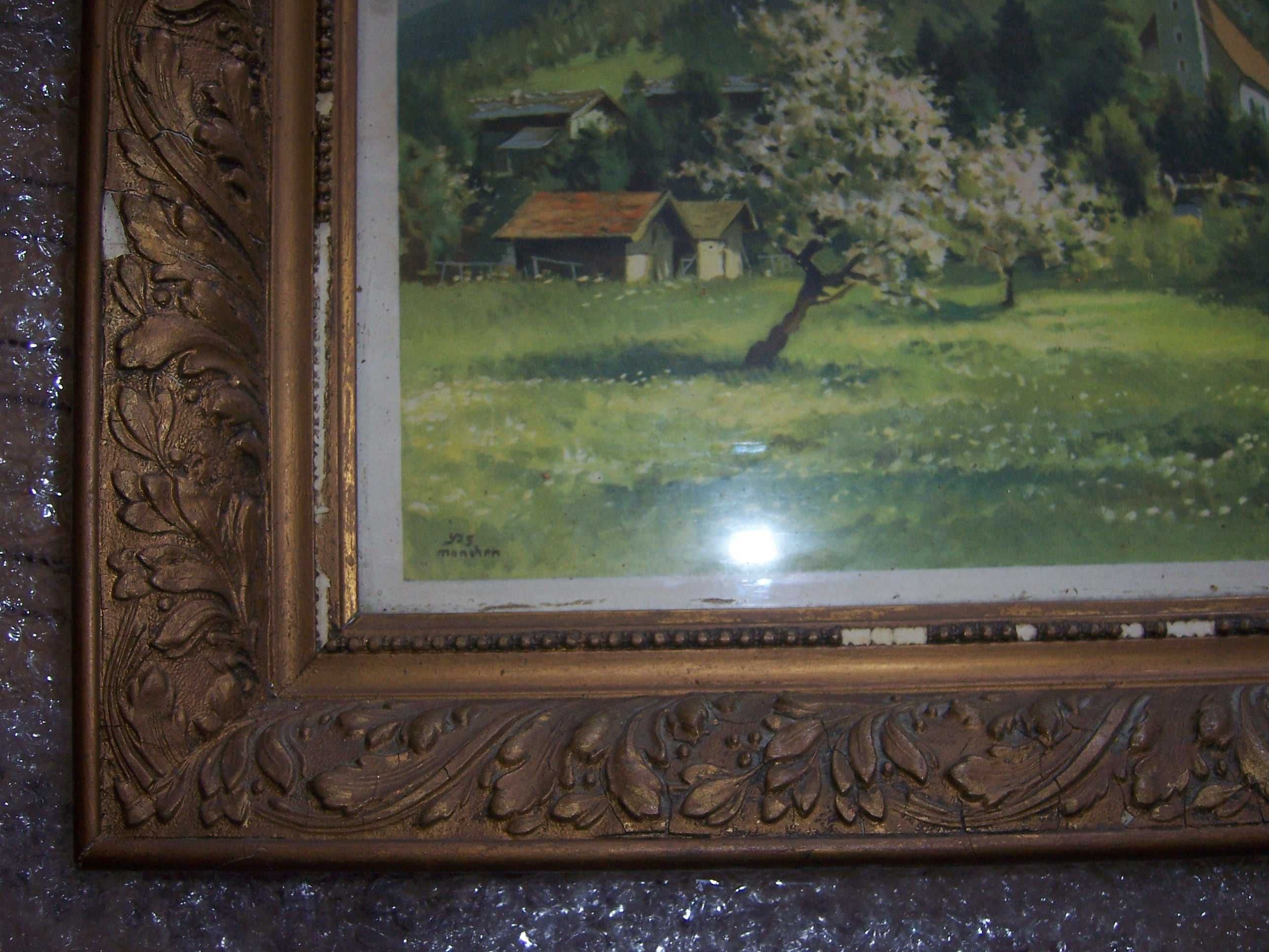 Quadro com moldura em madeira maciça e trabalhada